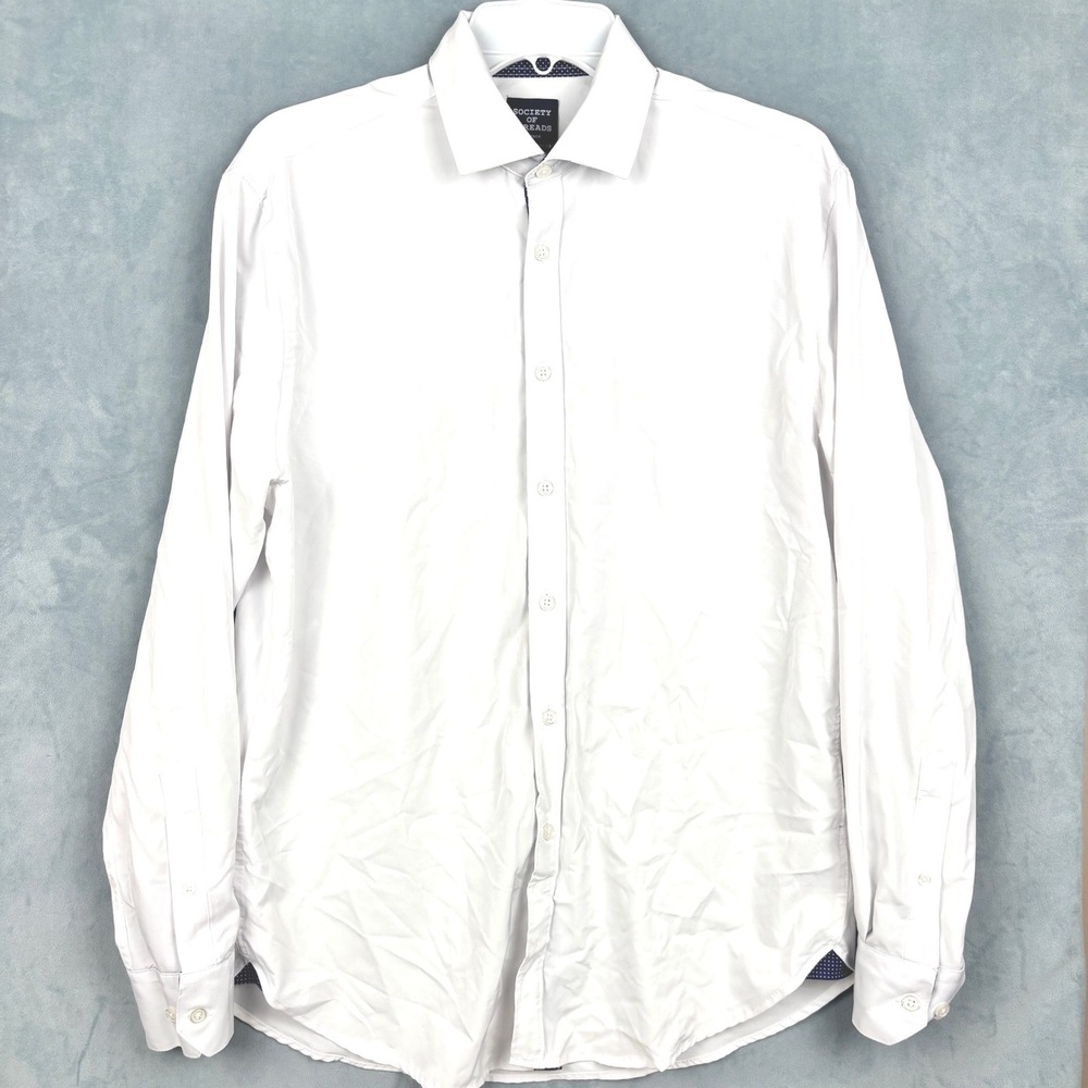 Society of Threads Mens White Long Sleeve Stretch Dress Shirt RN 114831 Large